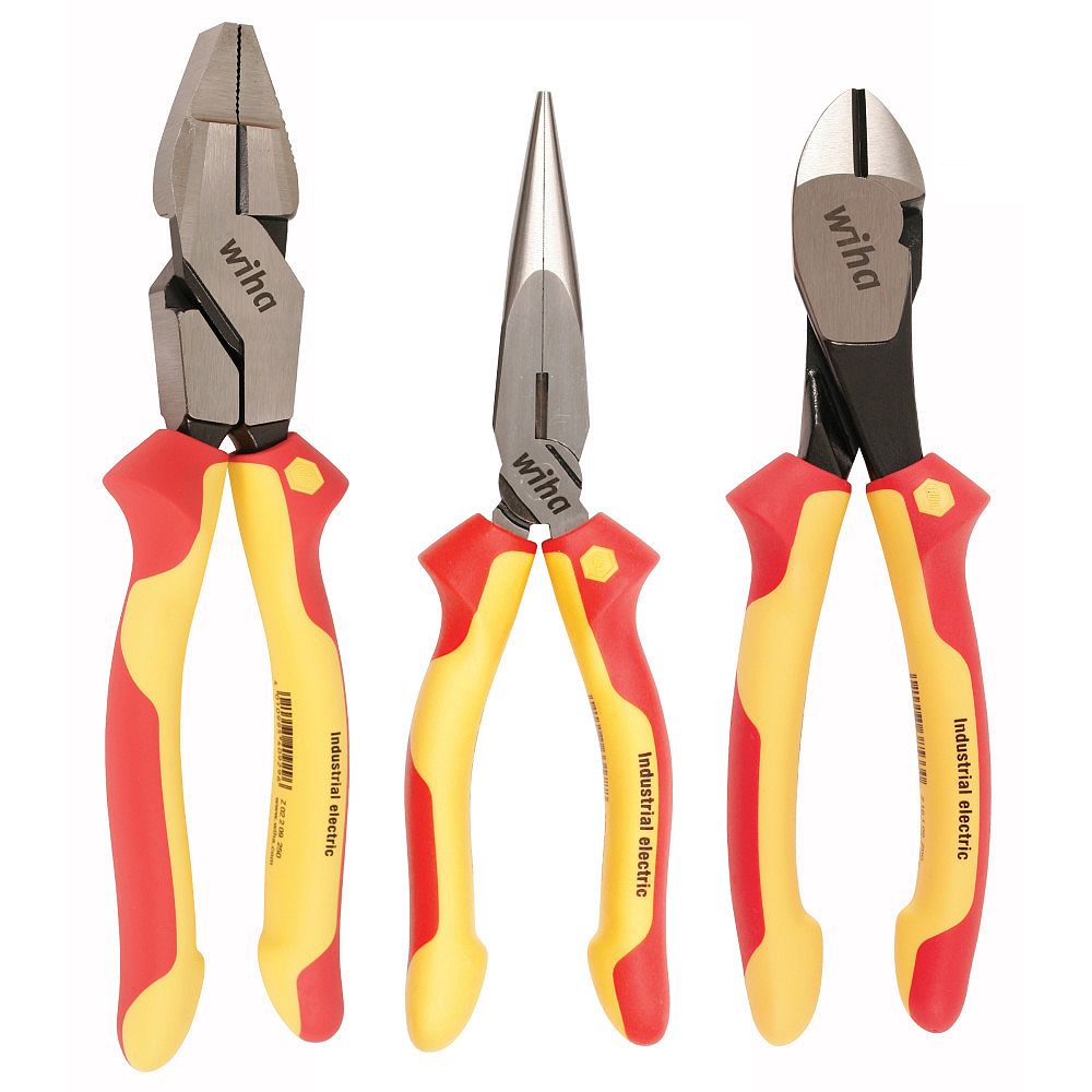 Wiha 3 Piece Insulated Electricians Linemans Plier, Long Nose Plier