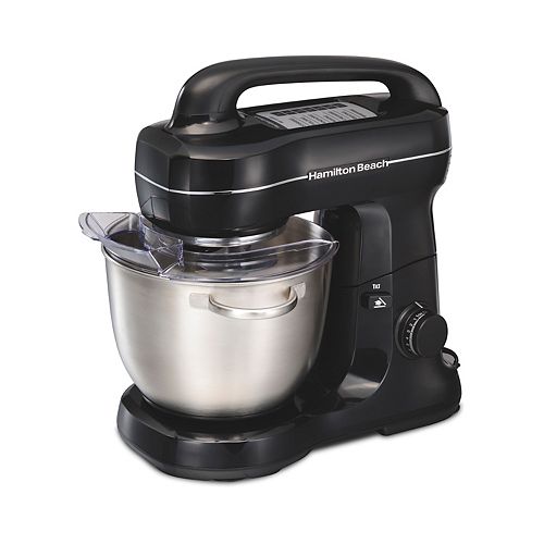 Hamilton Beach Stand Mixer, 7 Speeds with Whisk, Dough Hook, Flat Beater Attachments, 4 Quart, Black 63391