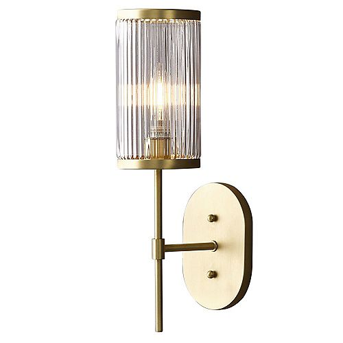 Ashbury 1-Light Wall Sconce With Reeded Clear Glass and Brushed Brass Finish