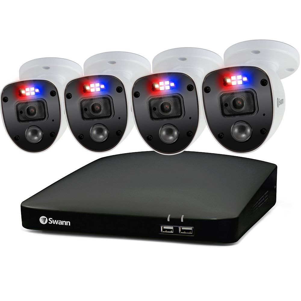 Swann 1080p Hd 8 Channel 1tb Hard Drive Dvr Security System W 4 Red Blue Flashing Light The Home Depot Canada