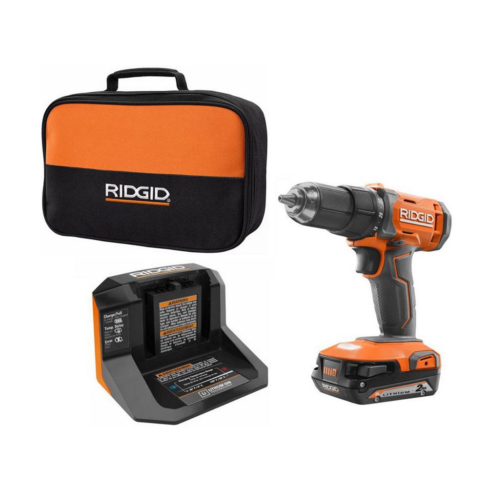 RIDGID 18V LithiumIon Cordless 1/2inch Drill/Driver Kit with 18V 2.0