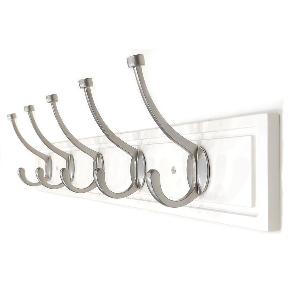 StyleWell 27inch WallMounted Rail Coat Rack in White with 5 Satin