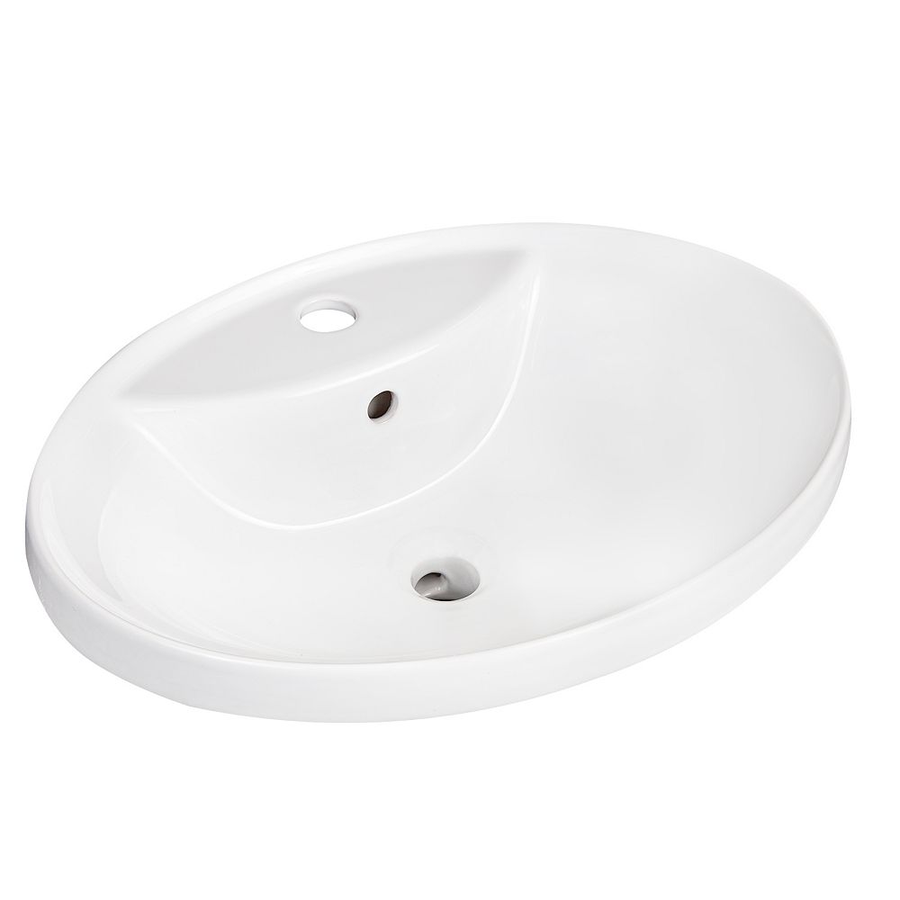 Glacier Bay SemiRecessed Oval Dropin Sink with Single Hole Drilling in White The Home Depot