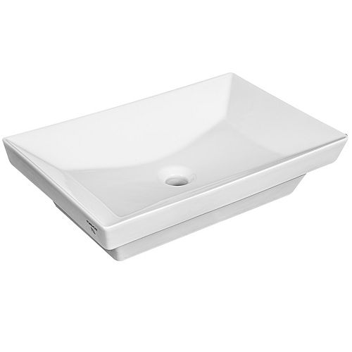 Semi-Recessed Rectangular Vessel Sink in White