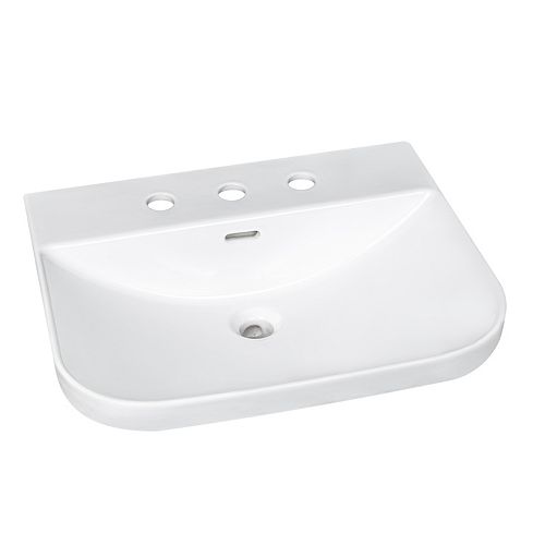 Semi-Recessed Rectangular Drop-in Sink with 8 inch Center Drilling in White