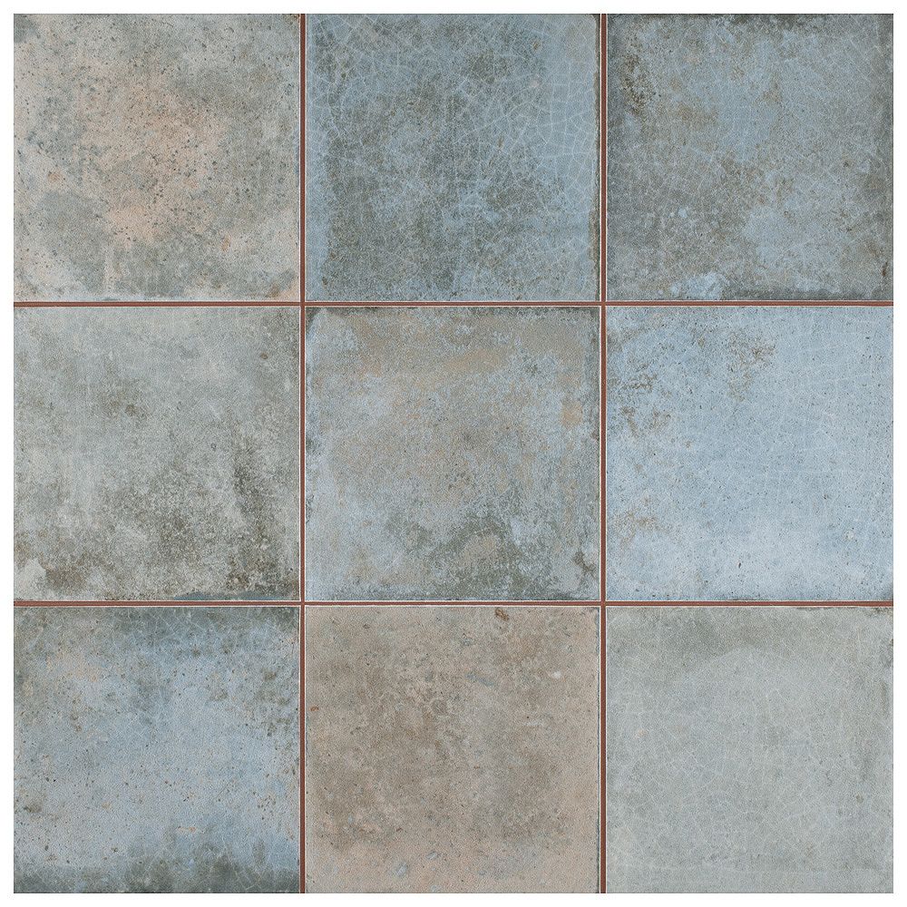 Merola Tile Kings Etna Encaustic 131/8inch x 131/8inch Blue Ceramic Floor and Wall Til