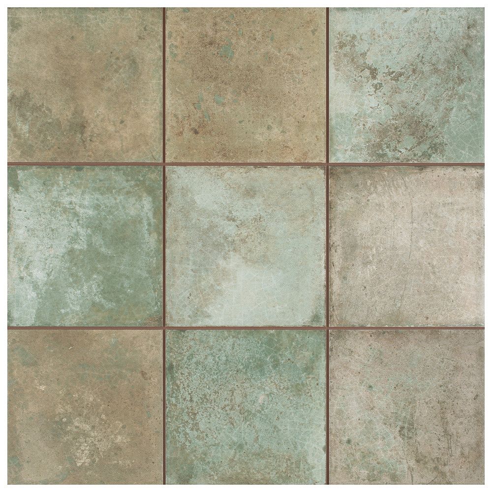 Merola Tile Kings Etna Encaustic 131/8inch x 131/8inch Sage Ceramic Floor and Wall Til