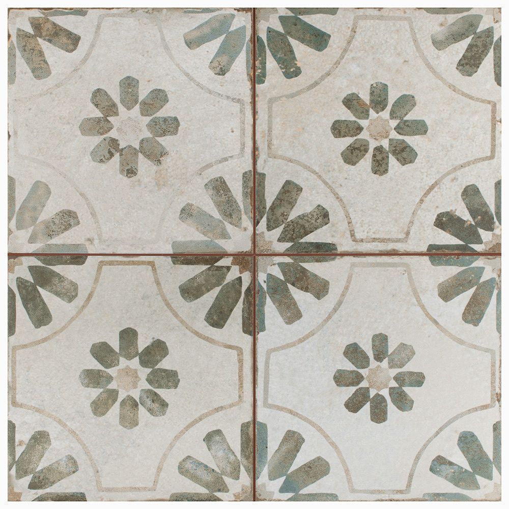 Merola Tile SAMPLE Kings Blume Encaustic 95/8 in. x 95/8 in. Sage