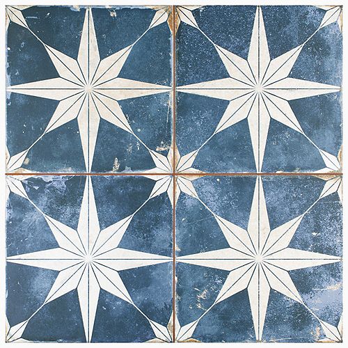 SAMPLE - Kings Star Encaustic 9-5/8 in. x 9-5/8 in. Sky Ceramic Floor and Wall Tile