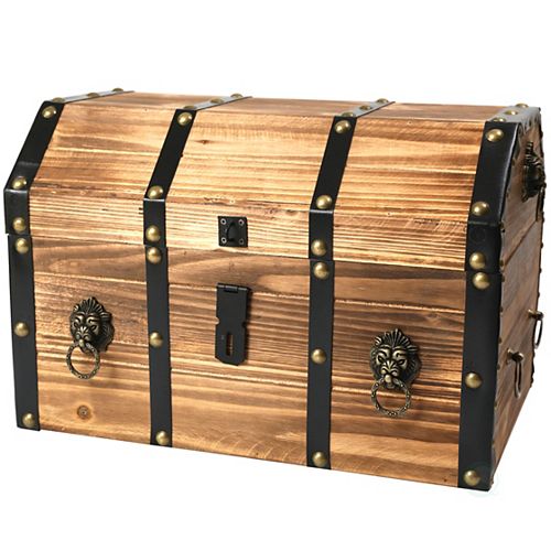 Large Wooden Pirate Lockable Trunk with Lion Rings