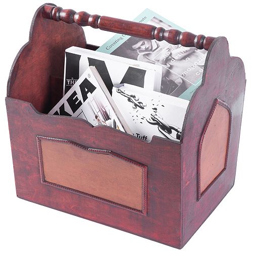 Vintiquewise Handcrafted Decorative Wooden Magazine Rack with Handle