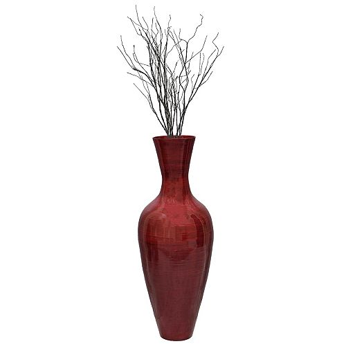 37.5 in. Tall Bamboo Floor Vase, Glossy Red