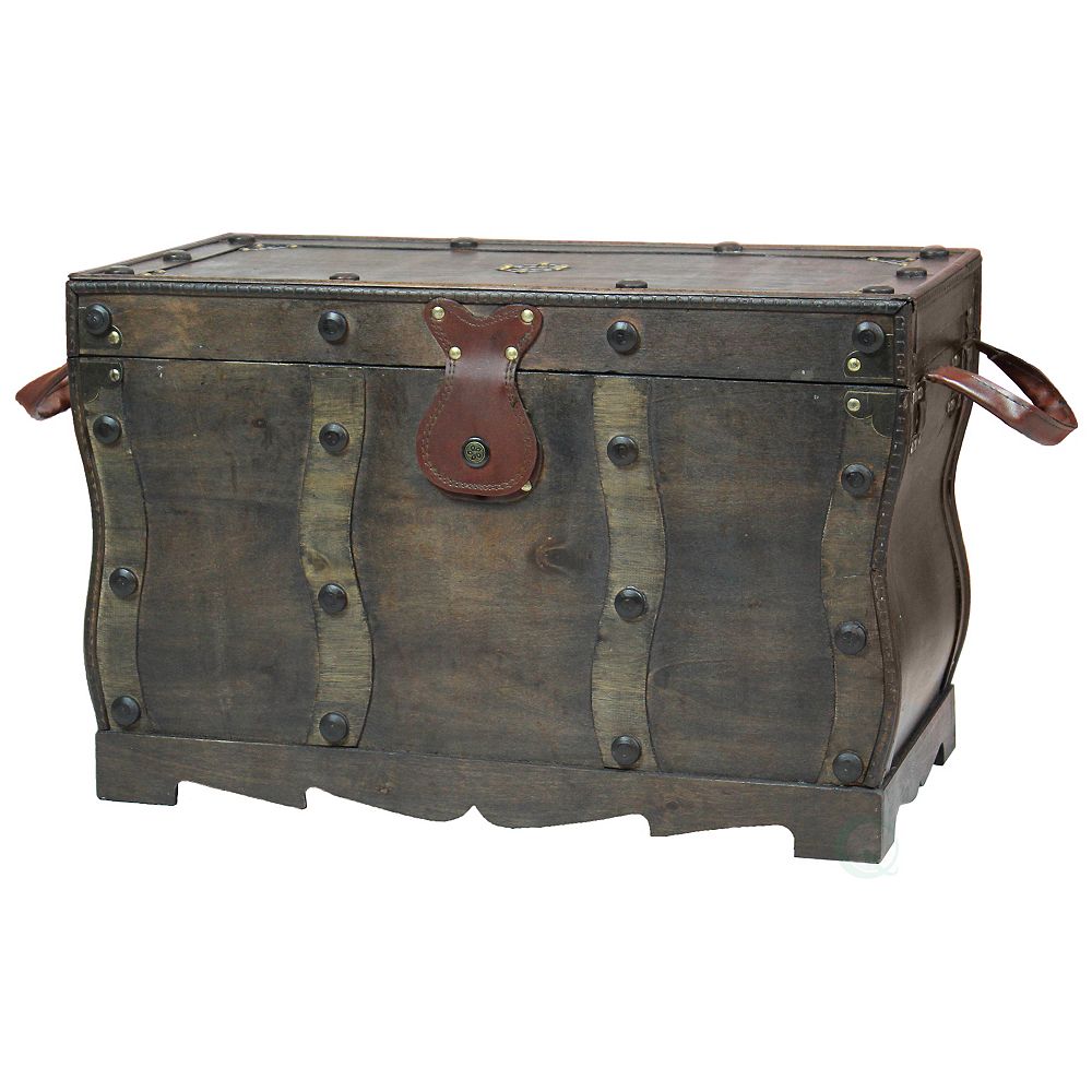 Vintiquewise Antique Style Distressed Wooden Pirate Treasure Chest