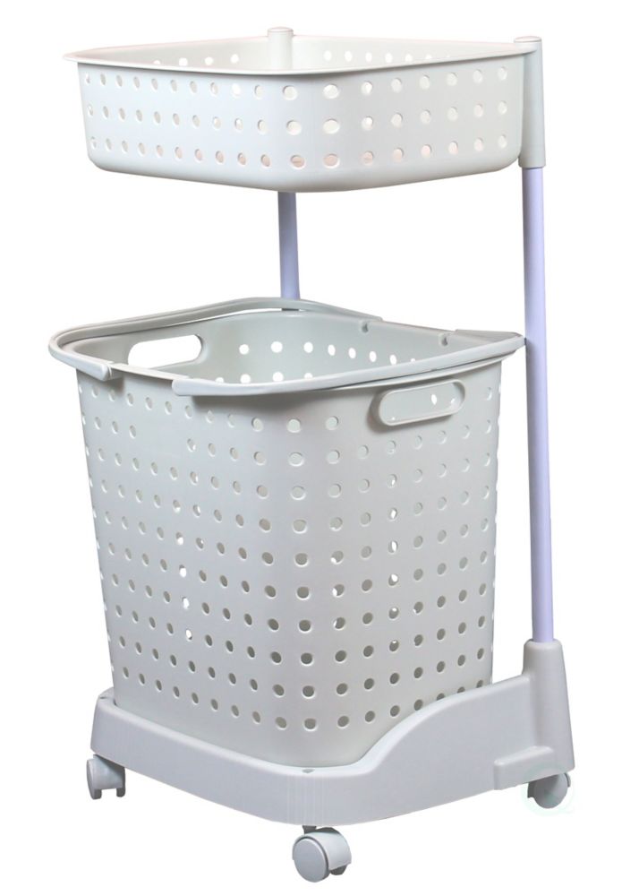 Basicwise 2 Tier Plastic Laundry Basket With Wheels The Home Depot Canada   P 1001594781 