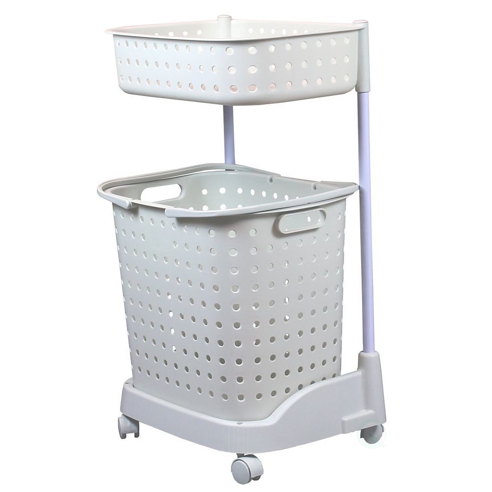 Basicwise 2 Tier Plastic Laundry Basket With Wheels The Home Depot Canada