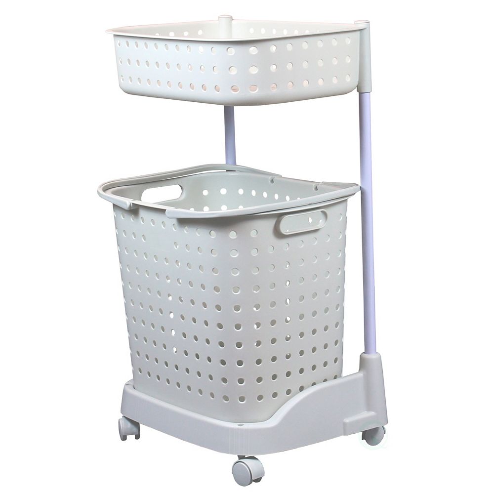 Basicwise 2 Tier Panier A Linge Plastique Avec Roues Home Depot Canada