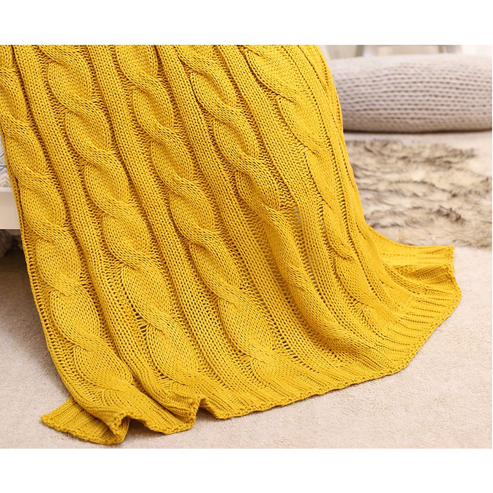 Battilo Home Cable Knit Soft Cozy Snuggle TV Blanket, 50"x60" Mustard