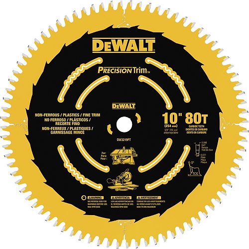 DEWALT 10-Inch 80T Fine Crosscutting Saw Blade (DW3219PT)