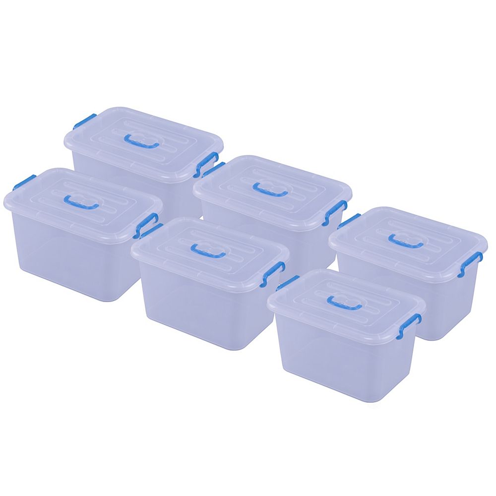 Basicwise Large Clear Storage Container With Lid and Handles, Set of 6
