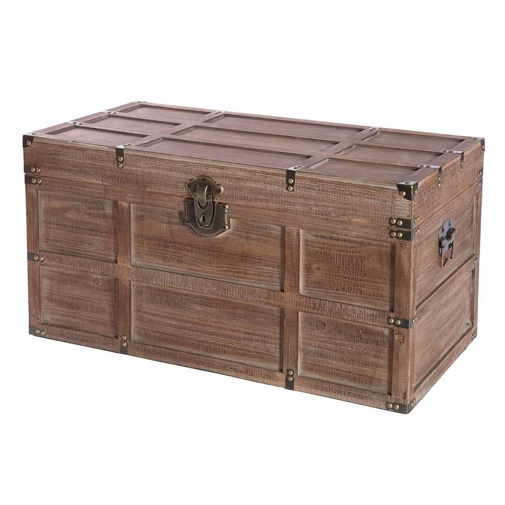 Vintiquewise Wooden Rectangular Lined Rustic Storage Trunk with Latch ...