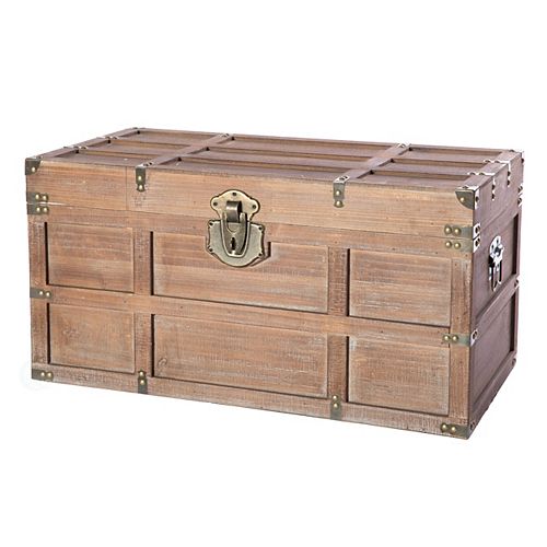 Wooden Rectangular Lined Rustic Storage Trunk with Latch, Medium