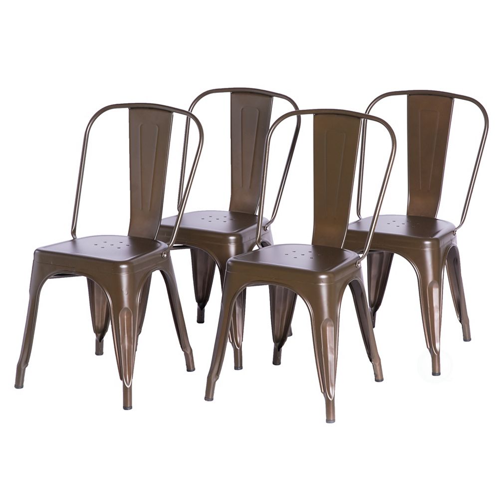 Bold Tones Bronze Industrial Metal Dining Bistro Chair with Back, Set
