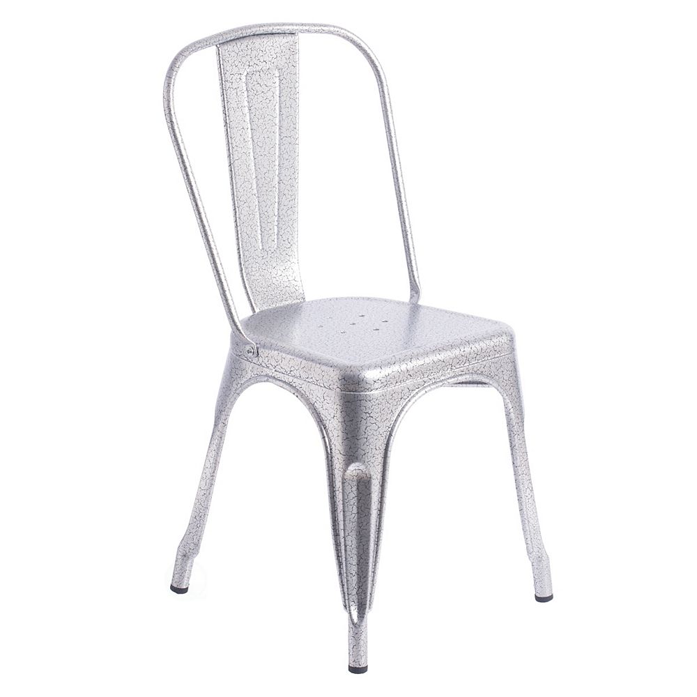 Bold Tones Silver Industrial Metal Dining Bistro Chair With Back