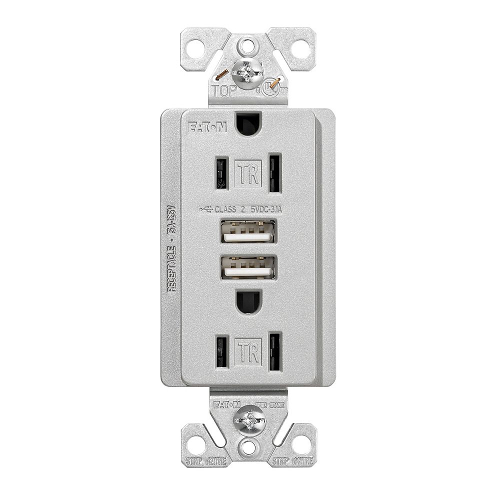 Eaton USB duplex receptacle, 15A, Silver Granite The Home Depot Canada