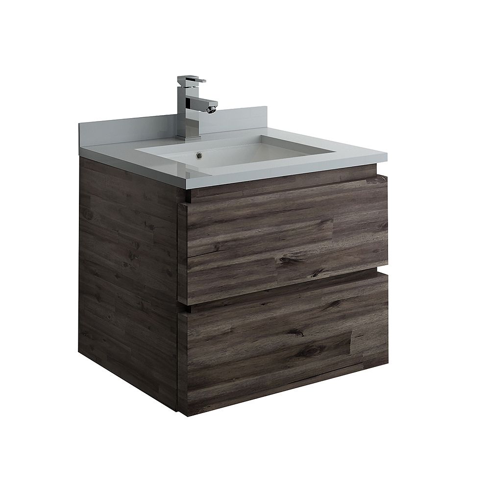 Fresca Formosa 24 Inch Wall Hung Bathroom Vanity In Acacia With Quartz Stone Top In White The Home Depot Canada Fresca Formosa 24 Inch Wall Hung Bathroom Vanity In Acacia With Quartz Stone Top In White The Home Depot Canada