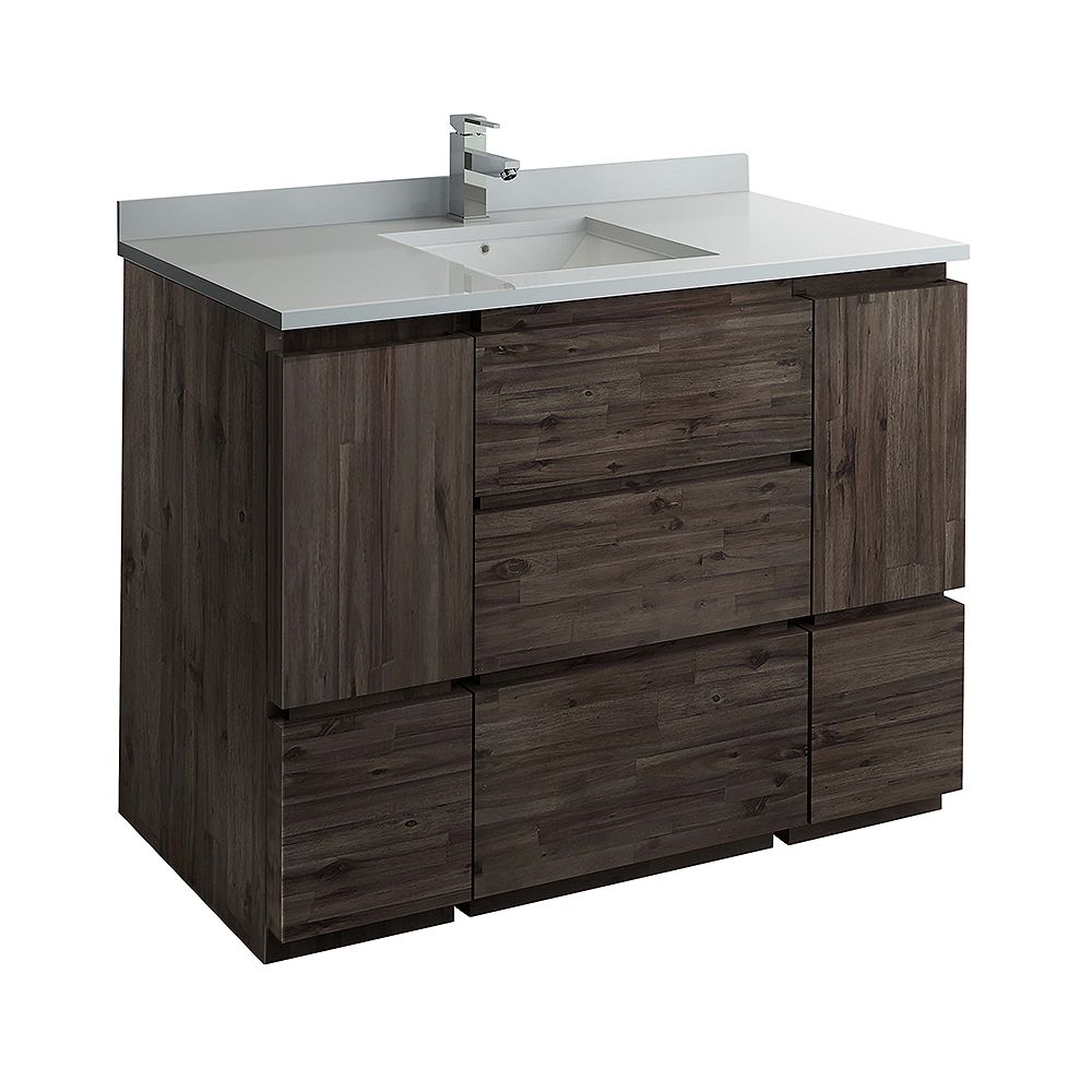 Fresca Formosa 48 Inch Freestanding Bathroom Vanity In Acacia With Quartz Stone Top In Whi The Home Depot Canada