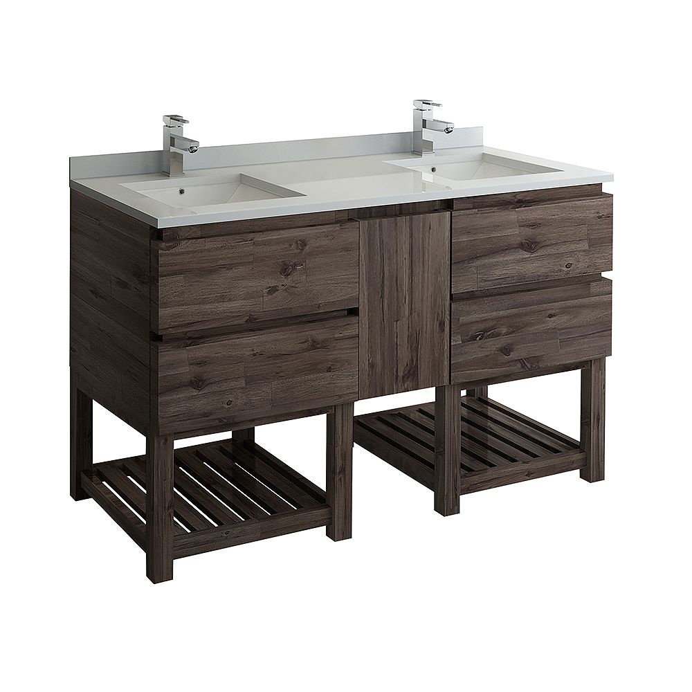 Fresca Formosa 60 Inch Freestanding Open Bottom Double Bathroom Vanity In Acacia Quartz S The Home Depot Canada