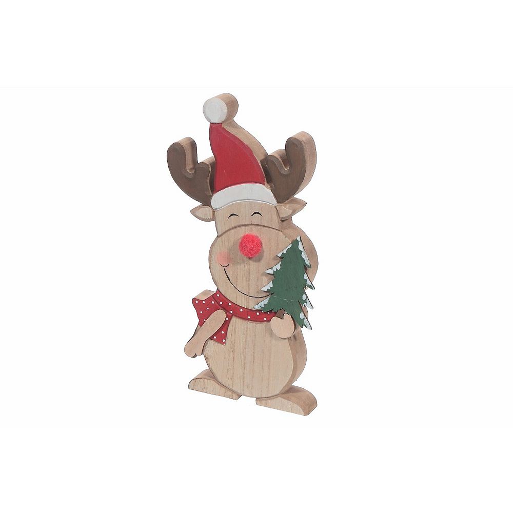 IH Casa Decor Wooden tabletop Figurine (Reindeer Holding Tree) (Large ...