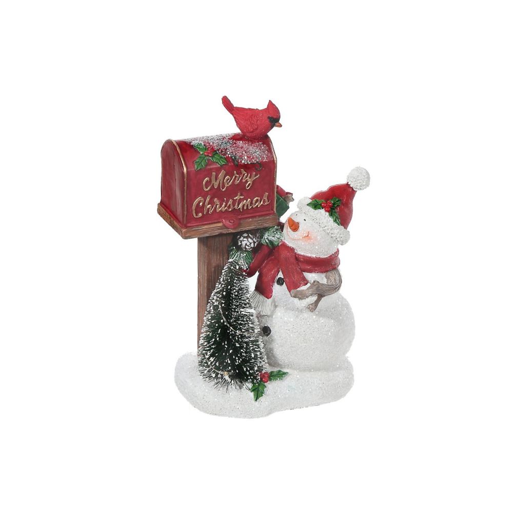 IH Casa Decor Polyresin Snowman With Mailbox Figurine The Home Depot