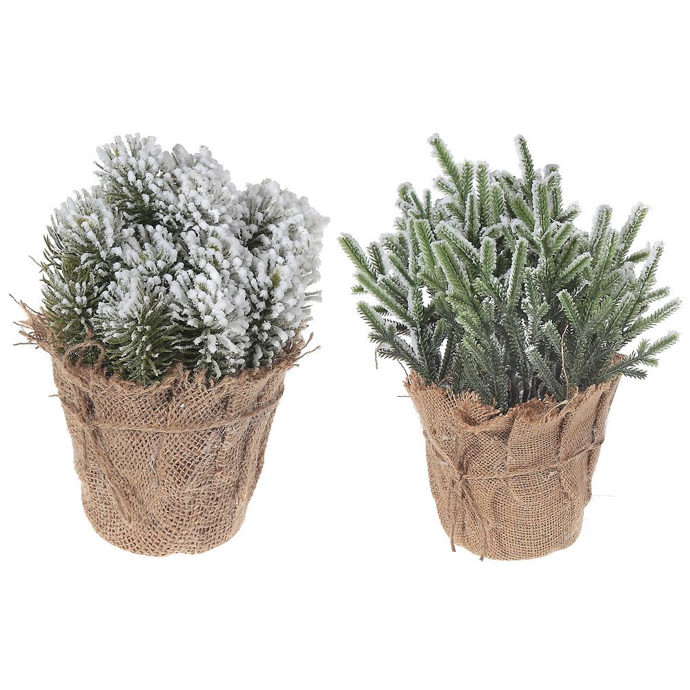 IH Casa Decor Snowy Pine Needles In Burlap Pot (Asstd) The Home Depot