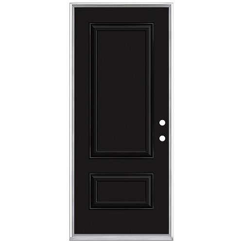 32-inch x 80-inch Black Hollister 2 Panel Painted Steel Prehung Front Door