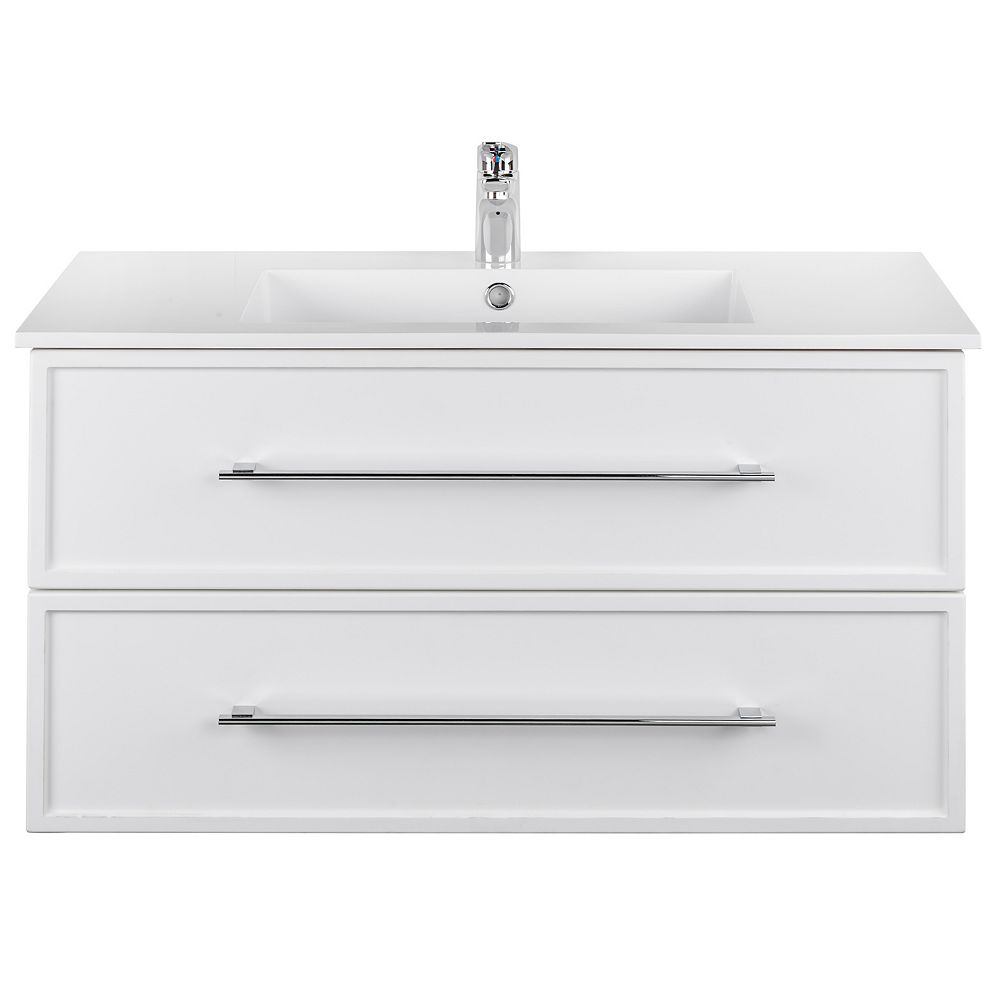 Cutler Kitchen Bath Milano 36 Inch W X 20 Inch H X 18 Inch D 2 Drw Single Sink Wall Moun The Home Depot Canada