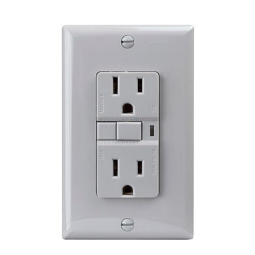 Cooper Wiring VGF15GY-K ShockSentry 15-Amp  2-Pole  3-Wire 125-Volt  Duplex GFCI Receptacle - Gray