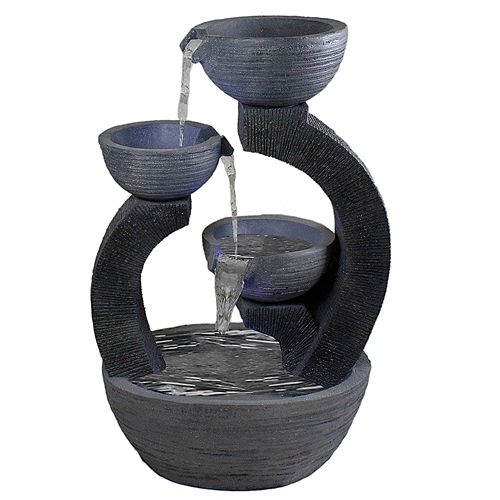 31.5" Black Lighted Three-tier Outdoor Garden Water Fountain