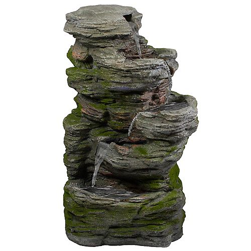 24.25" Gray Lighted 5-Tier Outdoor Garden Water Fountain