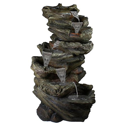 42" Gray Lighted Rock Outdoor Garden Water Fountain