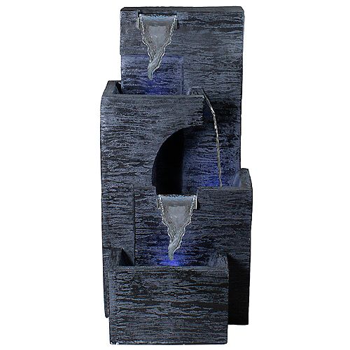 32.25" Black and Gray Lighted Three-tier Outdoor Garden Water Fountain