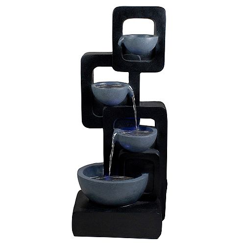 32" Black and Gray Four-tier Modern Outdoor Garden Water Fountain