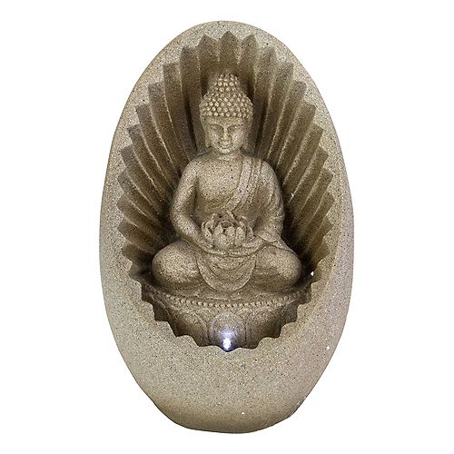 11" Beige Sitting Buddha Outdoor Garden Water Fountain