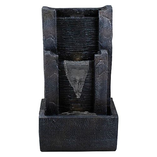 23.5" Black and Gray Modern Lighted Three-tier Outdoor Garden Water Fountain