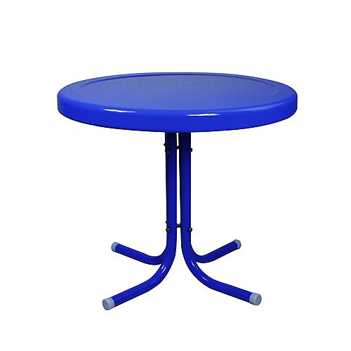 21.75-Inch Outdoor Retro Metal Tulip Side Table  Blue