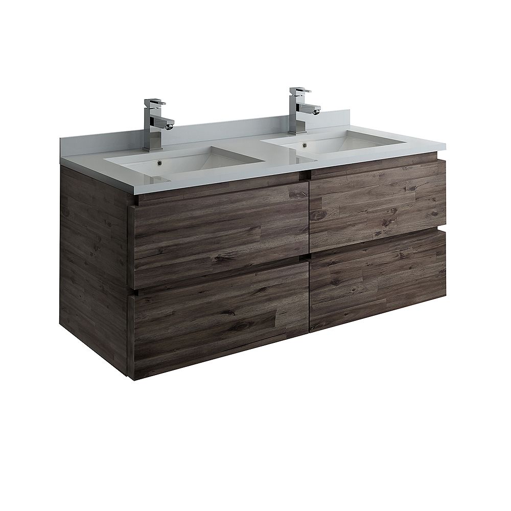 Fresca Formosa 46 Inch Wall Hung Double Bathroom Vanity Only In Acacia The Home Depot Canada