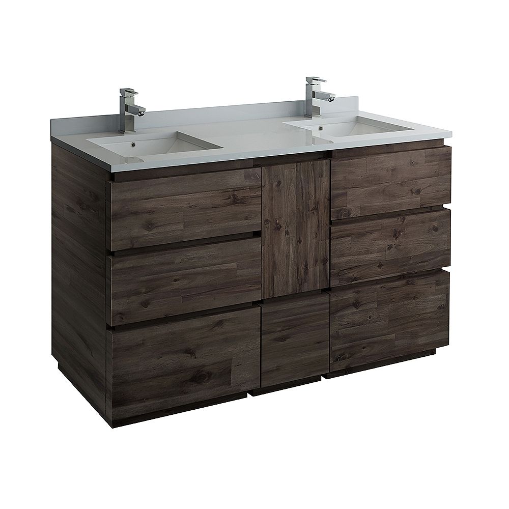 Fresca Formosa 58 Inch Freestanding Double Bathroom Vanity In Acacia With Middle Cabinet The Home Depot Canada
