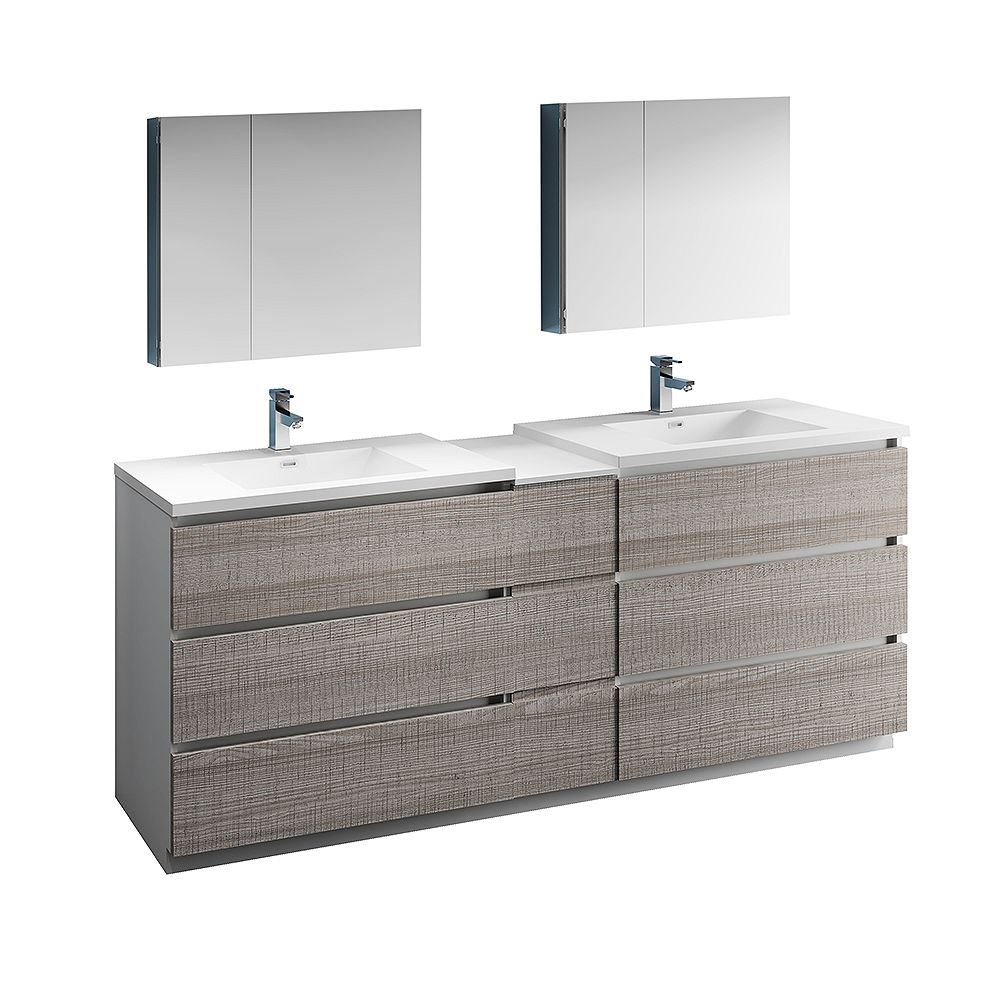 Fresca Lazzaro 84 inch Free Standing Double Vanity in Glossy Ash Gray
