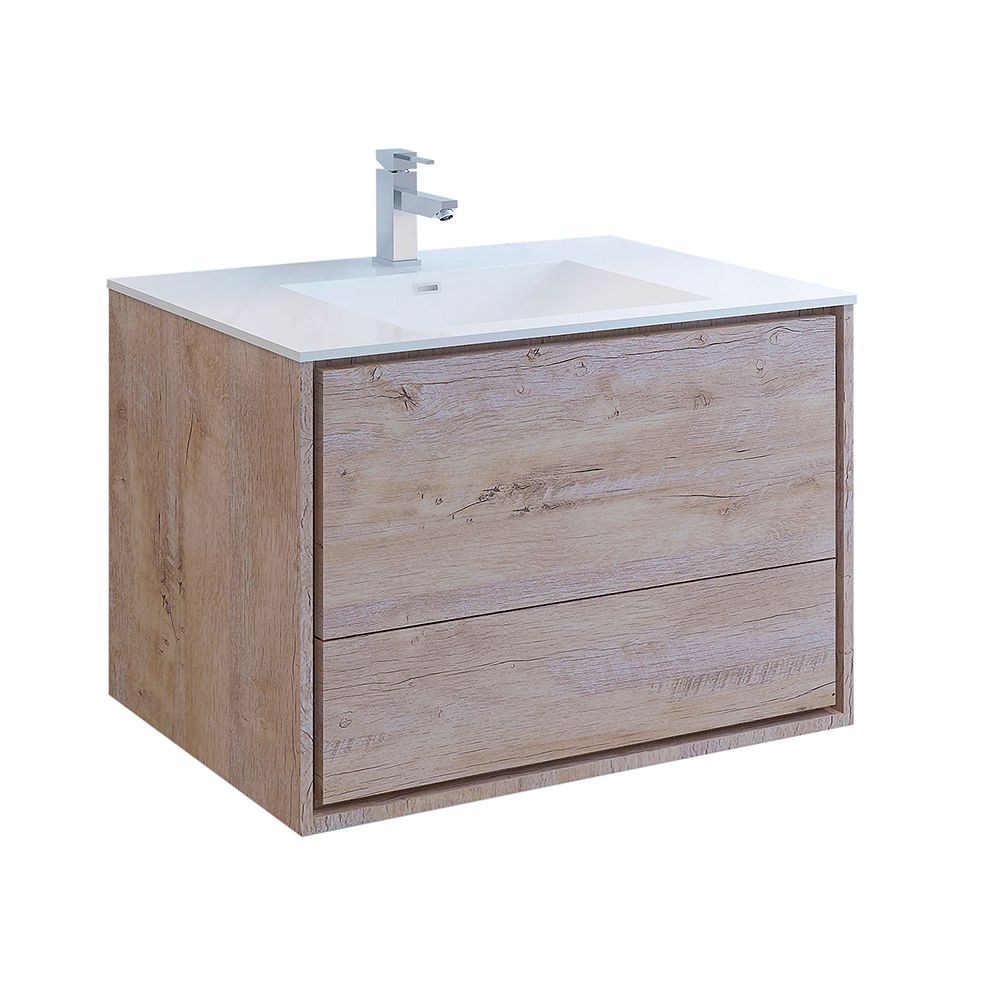 Fresca Catania 36 Inch Rustic Natural Wood Wall Hung Modern Bathroom Vanity With Acrylic T The Home Depot Canada