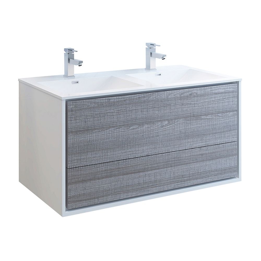 Fresca Catania 48 Inch Glossy Ash Gray Wall Hung Double Sink Modern Bathroom Vanity With A The Home Depot Canada